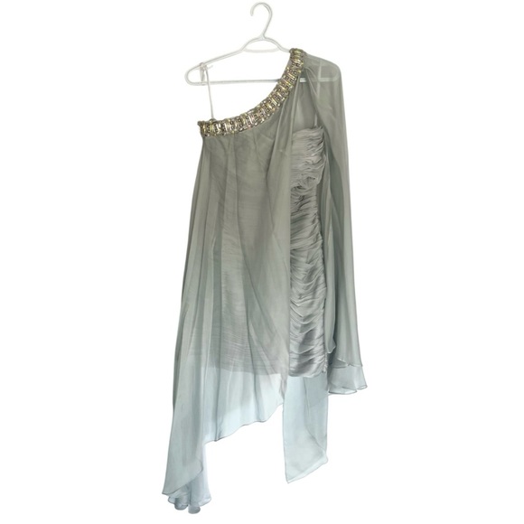 Tony Bowls One-shoulder Cocktail Dress with Ruched Body and Jewelled Neckline - Picture 1 of 15